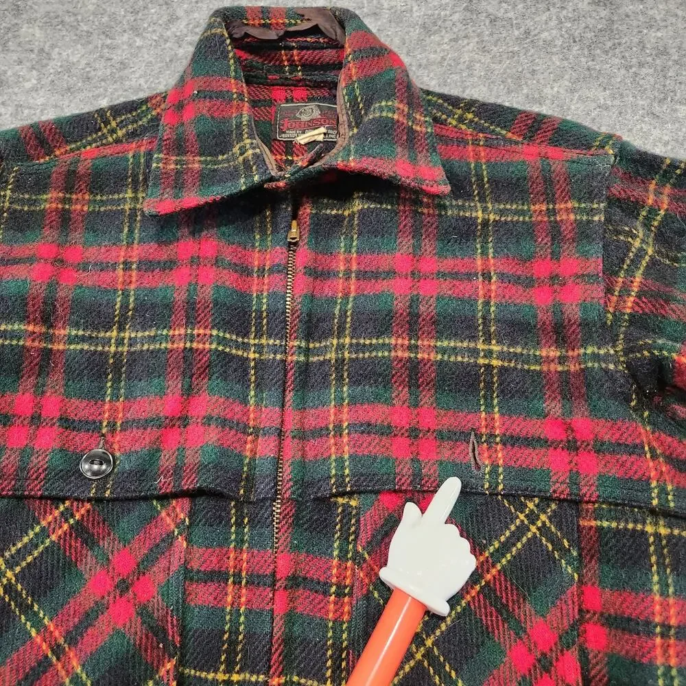 VTG Johnson‎ Woolen Mills Womens 15 Wool Plaid Buffalo Mackinaw Flannel Jacket